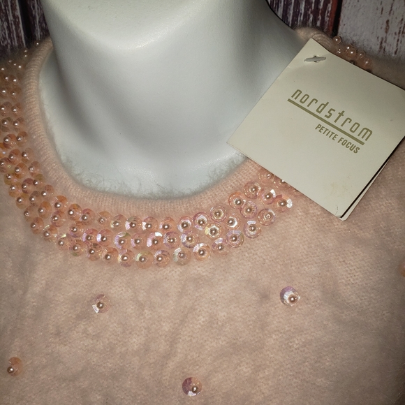 Nordstrom Angora Rabbit Fur Beaded Sequin Sweater - Picture 3 of 9